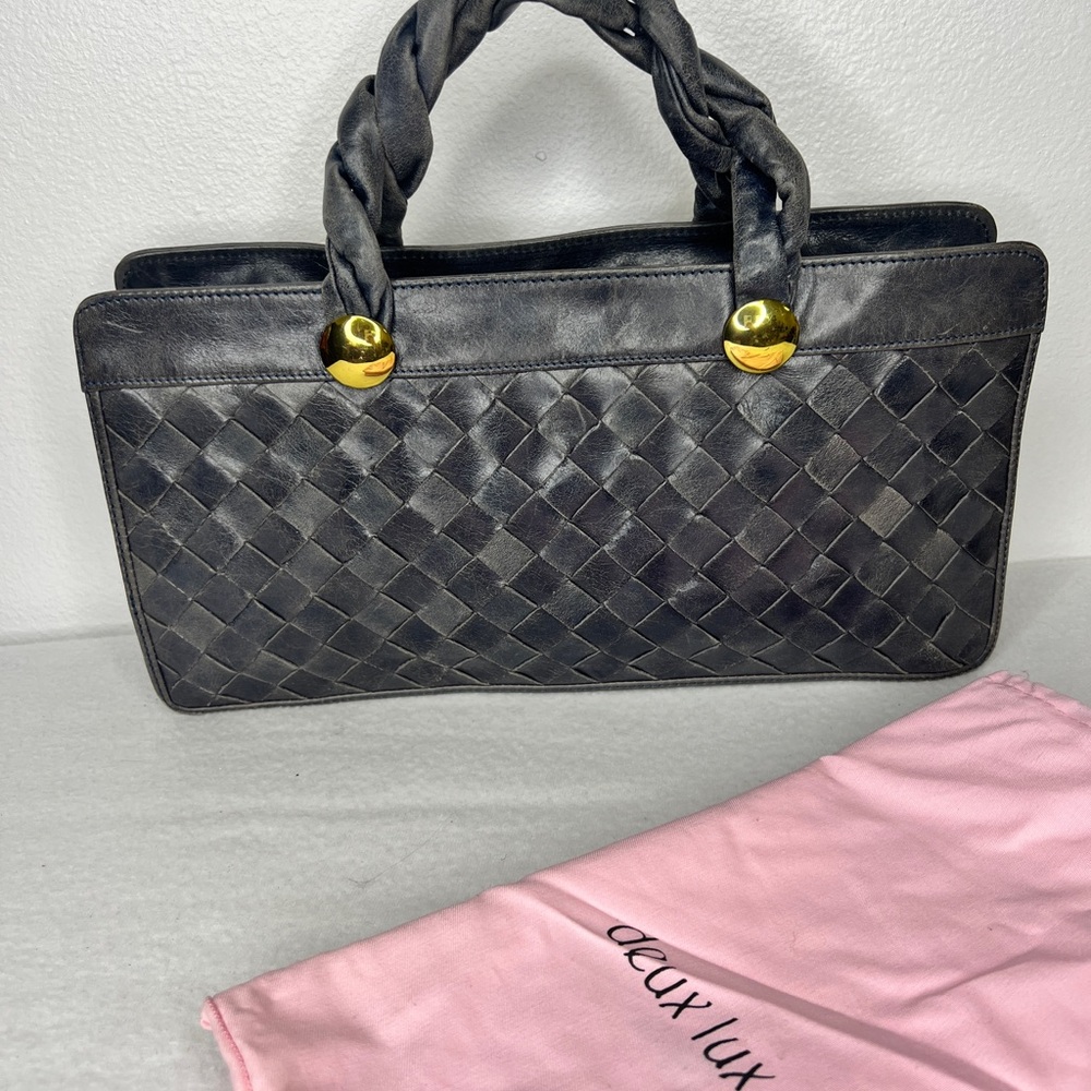 Deux Lux Dark Gray Slate Woven Leather Handbag with Handles